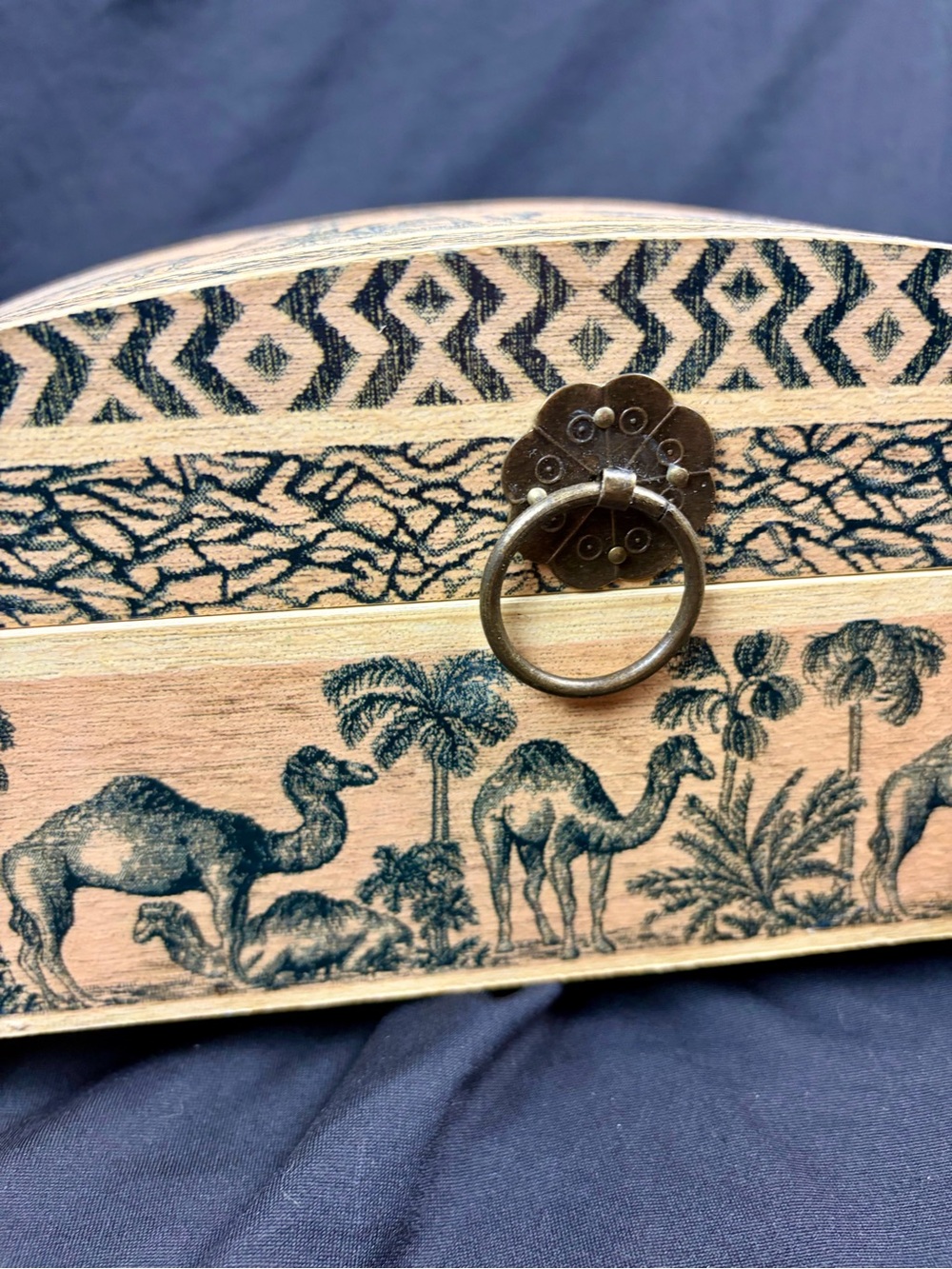 Vintage Style Camel Desert Wood Trinket Jewelry Box Blue Cream Boho Decor